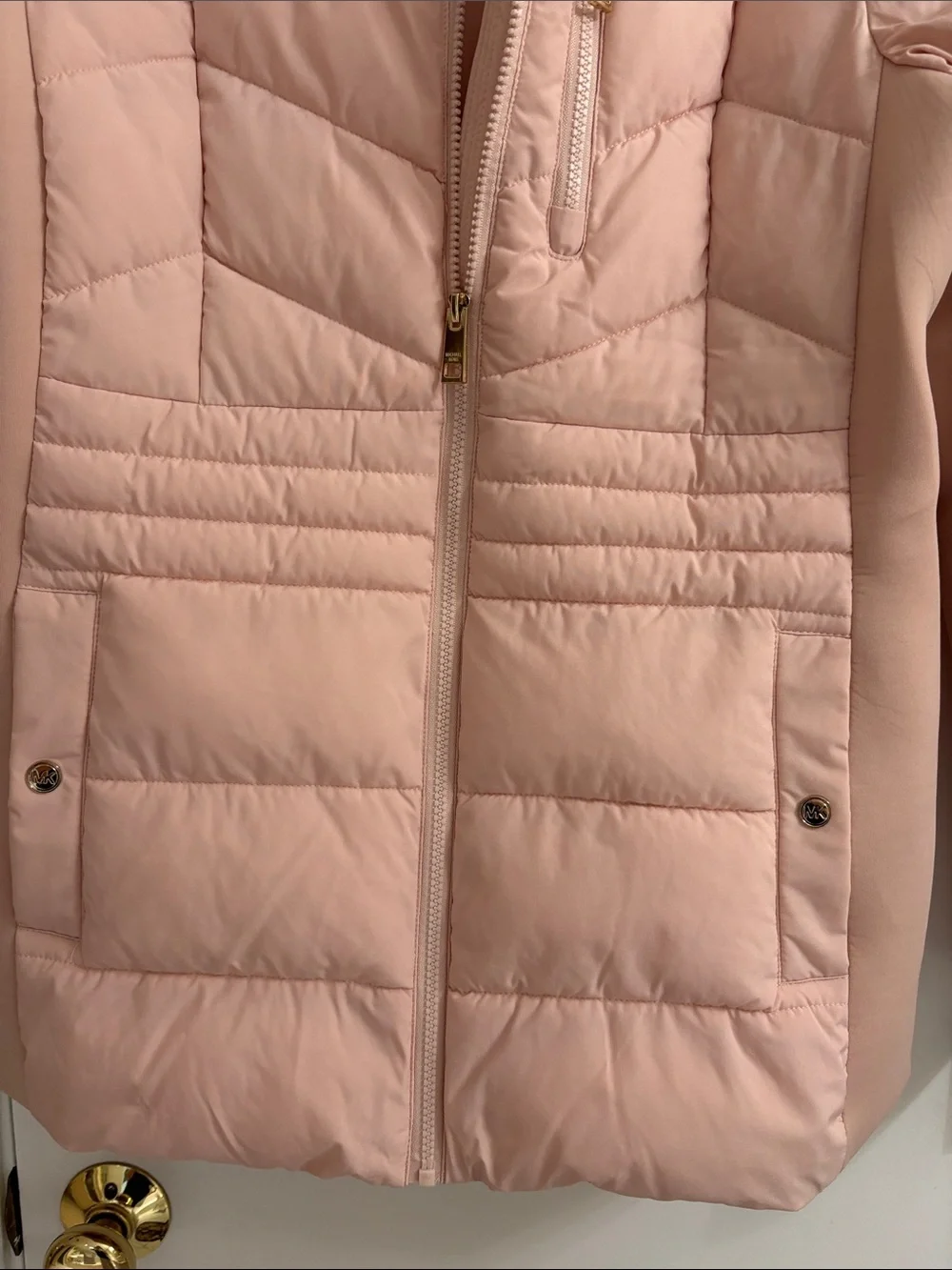 Michael Kors Blush Pink Quilted Puffer Jacket with Stand Collar